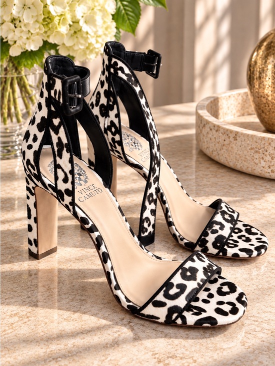 Vince Camuto Shoes - Vince Camuto Leopard Cow Hair Ankle Strap Block Heel Sandals Size 8M 3.75”
